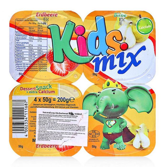 Lốc 4 Sữa Chua Ăn Kids Mix Dâu Lê 50G