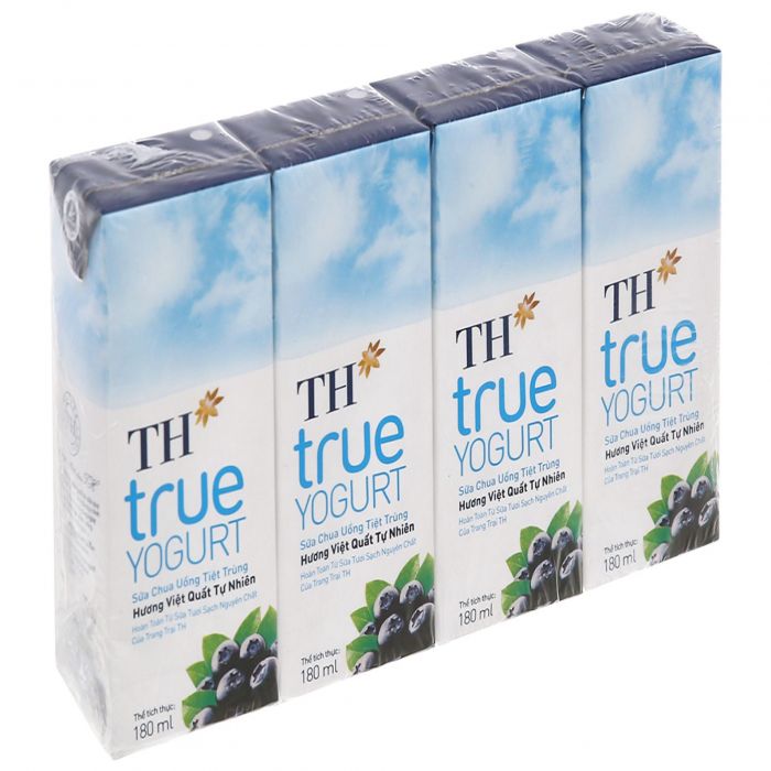 Lốc 4 Sữa Chua Uống Tiệt Trùng TH True Yogurt Việt Quất 180Ml