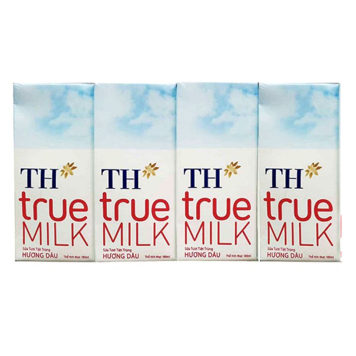Lốc 4 Sữa Tươi Tiệt Trùng TH True Milk Hương Dâu Hộp Giấy 180Ml
