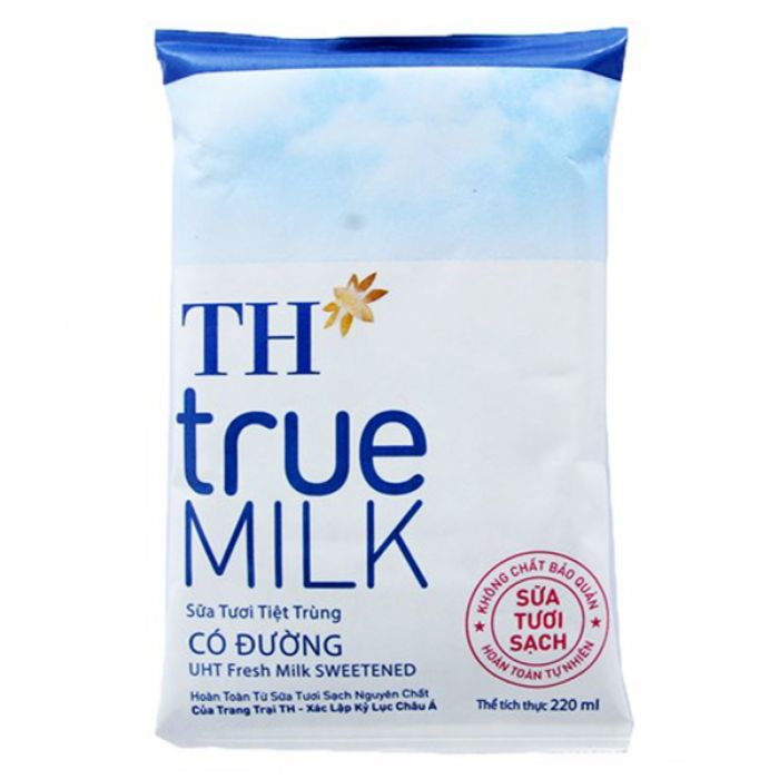 Sữa Tươi Tiệt Trùng TH True Milk Có Đường Bịch 220Ml