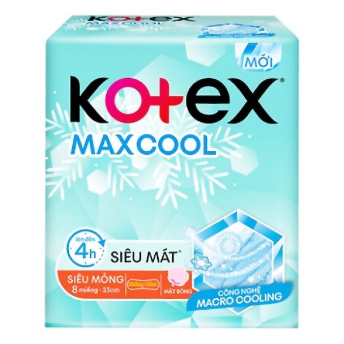Băng Vệ Sinh Kotex Max Cool Siêu Mỏng Không Cánh 8 Miếng*23Cm