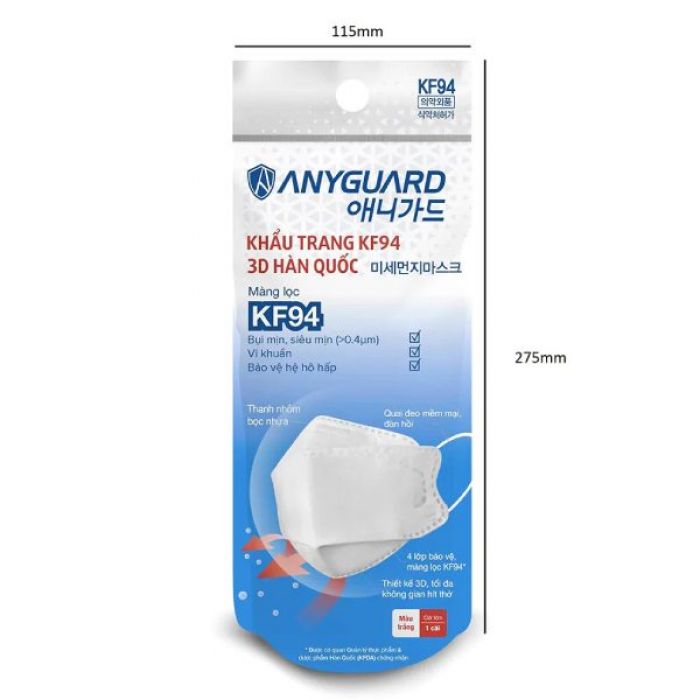 Khẩu Trang KF94 Anyguard 3D Lớn 4 Lớp Túi 1 Cái